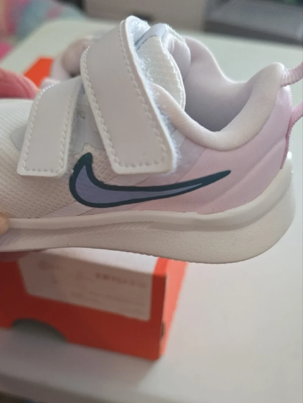 Nike Kids White and Light Pink Hook-and-Loop Sneakers